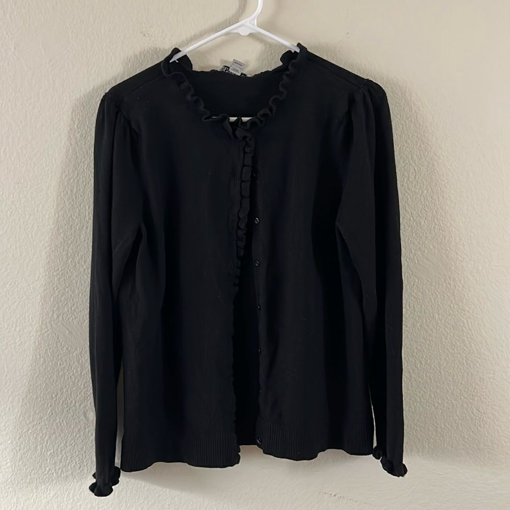 Pendleton 100% Merino Wool Ruffle Cardigan in Black Size XL
